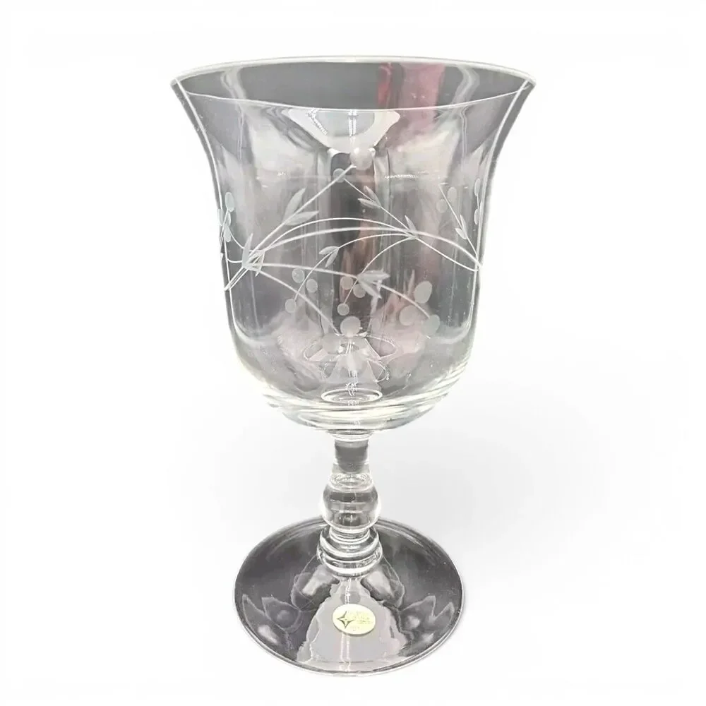 European Collection Etched Glass Goblet Decorative Centerpiece Vase 10in